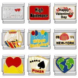 Hapiship 2024 Fashions Kleuren Romantisch Hart Poker Charm Links Fit 9mm Armband Roestvrij Staal Maken DIY Sieraden DJ736-B