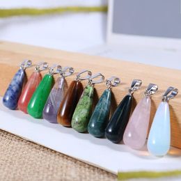 Charmes Guérison Pierre Naturelle Goutte D'eau Chakra Pendentif Reiki Améthystes Lapis Forme De Larme Rose Cristal Pendentifs Diy Neckla Dhgarden Dhpgi