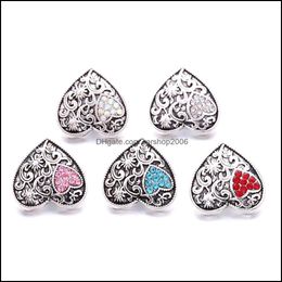 Charms Heart Love Rhinestone Snap Button Dames sieraden bevindingen 18 mm metalen snaps knoppen diy armband sieraden groothandel dhseller2010 dhv0d