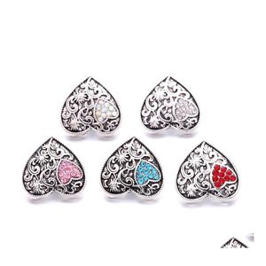 Encantos Corazón Amor Rhinestone Botón a presión Mujeres Joyas Hallazgos 18Mm Broches de metal Botones Diy Pulsera Joyería Venta al por mayor Drop Deliv Dh2Ih