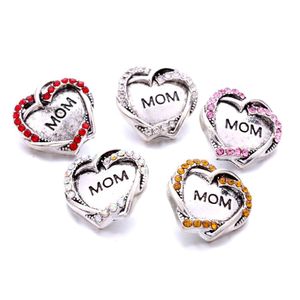 Charms Heart Mom Love Rhinestone Snap Button Charms Women Sieraden Bevindingen 18 mm Metalen snaps Knopen Diy armband sieraden Groothandel DHJ6T