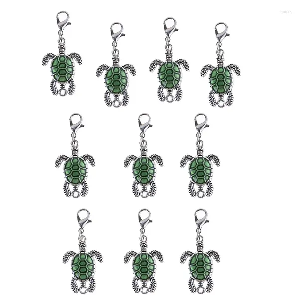 Breloques HEYUYAO 10 pièces pendentifs animaux en alliage de tortue verte avec fermoirs à griffes de homard porte-clés pour femmes filles bijoux 18 37mm