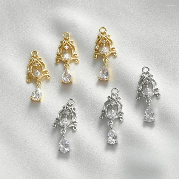 Breloques de haute qualité couleur cuivre incrusté de Zircon rétro dentelle fleurs 1 pièces pour bricolage accessoires de fabrication de bijoux de mode