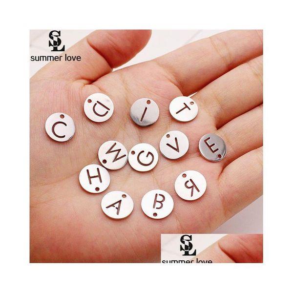 Encantos de alta calidad Stainelss Steel 26 Intial Letter Small Pendant Charm para pulsera collar Sier Alphabet Diy Jewelry Making Drop Dh7Nx