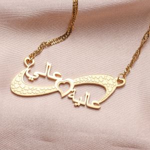 Breloques haut de gamme coupe personnalisée nom arabe collier Double acier inoxydable coeur accessoires cadeau de saint valentin pour petite amie 231128