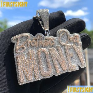 Charms Hip Hop Brothers Over Money Hanger Ketting Verguld Iced Out Bling Cz Zirconia Letters Charm Mannen Vrouwen Sieraden Drop Otnap