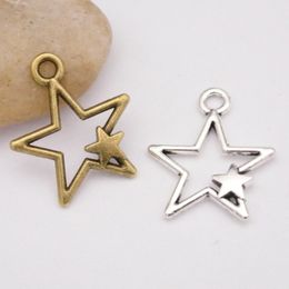 Charms Hollow Double Star Antique Hangers, Vintage Tibetaanse zilveren sieraden, DIY Sieraden Accessoires voor Armband Ketting 25x21mm