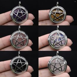 Charms Hollow Out Pentagram Legering Verpakt Natuurlijke Halfedelsteen Ronde Hanger Sieraden Maken DIY Ketting Accessoires Cadeau