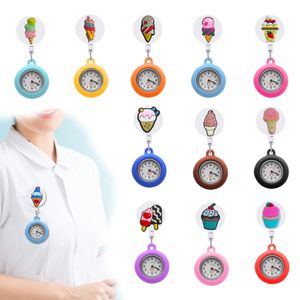 Charms Ice Cream Theme Clip Pocket Watches Doctor Nurse Watch voor vrouwen en mannen met tweedehands verpleegkundigen FOB Hang medicijnbadge OT6OB