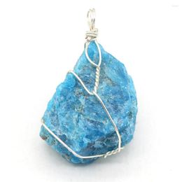 Dijes irregulares de color azul Natural, colgante de piedra semipreciosa hecho a mano, gema de alambre de plata para fabricación de joyería, accesorios DIY