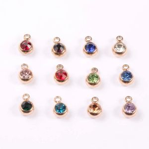 Charms Jaymaxi Rose Gold Color 12 Geboortesteen Charms Round 6mm Regerende Regless Steel Diy Sieraden Making 50 -stuk/Lot