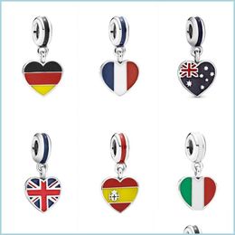 Charms Bijoux 925 Sterling Sier Coeurs Charmes En Forme De Coeur Drapeau Pendentif Charme Perles Fit Bracelets Colliers Diy Pour Les Femmes 79 D3 Drop Dh2Zr