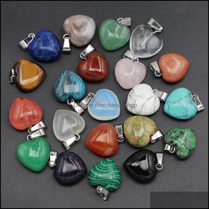 Encantos Resultados De La Joyería Componentes 16 Mm Piedra Natural Colgante De Corazón Ágata Cristal Turquesa Opalita Epidota Aventurina Colgantes Mujeres Maki