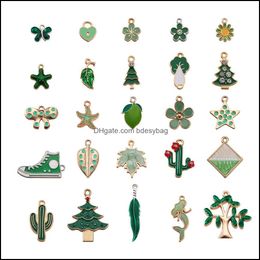 Composants de bijoux à breloques 50 pièces/ensemble émail vert fruits mélangés animaux fleurs feuille arbre de noël alliage Pendan Dh81T