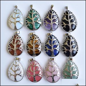 Charms Bijoux Résultats Composants Améthystes Rose Rose Quartz Lapis Pierre Larme Perle Chakra Arbre De Vie Pendentif DIY Cou Dhcru