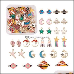 Charmes sieraden bevindingen componenten doos glazuur gemengde ster maanpletie voor doe -het -zelf accessoires legering metaal regenboog oorbellen ketting hanger cha