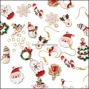 Composants de bijoux à breloques, pendentifs de noël en émail, cloche flocon de neige, bonhomme de neige, décoration d'arbre de noël, boucles d'oreilles DIY Dhsp3