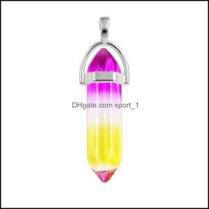 Charmes Bijoux Résultats Composants Couleur Grad Verre Cristal Hexagone Guérison Chakra Pendentifs Pour Diy Boucles D'oreilles Dhtak