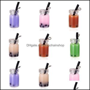 Charmes sieraden bevindingen componenten creatieve hars parel melk thee bubble fruitsap cup fles hanger voor juwelen dhszz