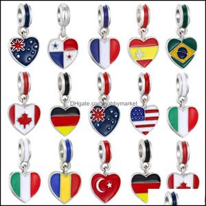 Charms Sieraden Bevindingen Componenten Emaille Nationale Vlag Big Hole Kralen Verenigde Staten Italië Canada Losse Spacer Charm Hanger voor Armband