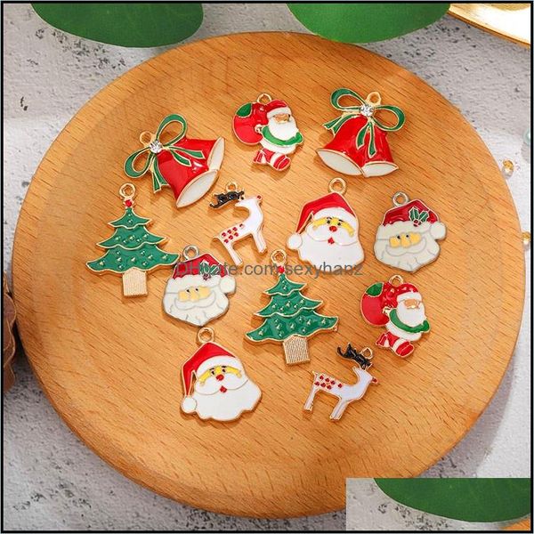 Encantos Resultados de la joyería Componentes Esmalte Árbol de Navidad Papá Noel para hacer bricolaje Colgantes Collares Pendientes Brace Dh9I7