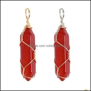 Dijes Accesorios de joyería Componentes Colgante curativo de cristal natural hexagonal con amuleto de piedras preciosas envuelto en alambre de vida de árbol para collar Makin