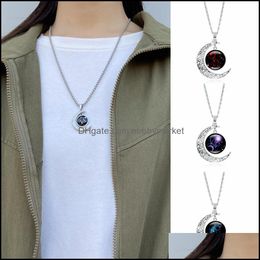 Charms Sieraden Bevindingen Componenten L Constellation Maan Ketting Legering Astrologie Galaxy Crescent Hanger Zodiac Star Glass Bead Paar NEC