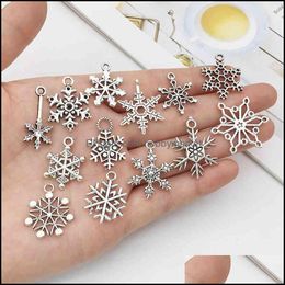 Charms Sieraden Bevindingen Componenten Luxe Merk Ketting Gemengde Kerstmis Sneeuwvlok Pendants Fit voor Armband Die DIY Handgemaakte Antieke S maken