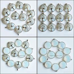 Breloques bijoux résultats composants pierre naturelle arbre de vie opale pendentifs Chakras gemme pour accessoires Dhvv9