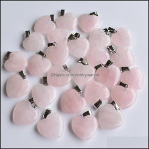 Dijes Hallazgos De Joyería Componentes Piedra Natural 20 Mm Corazón Amor Ojo De Tigre Cuarzo Rosa Ópalo Colgante Colgantes Chakras Gema Pendientes En Forma Nec