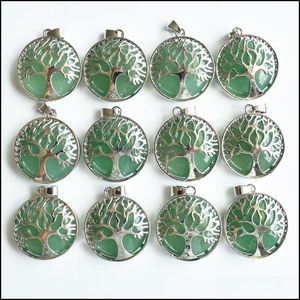 Charms sieraden bevindingen componenten natuursteenboom van het leven groene aventurine hangers chakra's edelsteen voor dhhzo