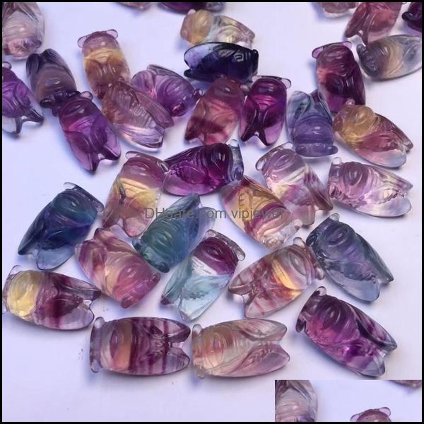 Charms Bijoux Résultats Composants PC Natural Mignon Rainbow Fluorite Cicada Pendant Filation Crystal sculpté Animal Figurine Cadeau pour