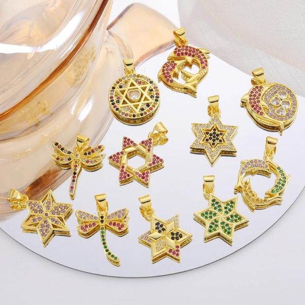 Charms Juya 18k Real Gold plaqué à la main étoile colorée de David pour le bricolage mezuzah judaïsme talisman bijoux religieux