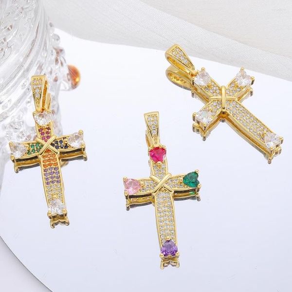 Charms Juya Plaqué Or Réel 18K Micro Pave Zircon Religieux Croix Chrétienne Fournitures Pour Chapelet Fait À La Main Pendentif Fabrication De Bijoux