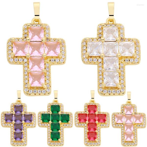 Charms Juya 18K chapado en oro real componentes de joyería de rosario religioso hecho a mano Zirconia cúbica cruces cristianas católicas suministros