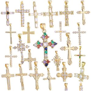 Charms Juya Diy 18K chapado en oro real al por mayor cruz cristiana para Navidad hecha a mano Rosario religioso colgante joyería Makingcharms Dh049