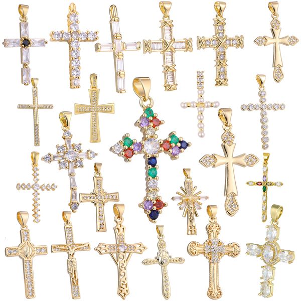 Charmes Juya bricolage 18K véritable plaqué or en gros croix chrétienne charmes pour la main de noël religieux chapelet pendentif fabrication de bijoux 230826