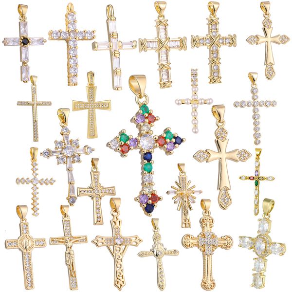 Charms Juya DIY 18K chapado en oro real, venta al por mayor, dijes de cruz cristiana para Navidad hecha a mano, Rosario religioso, fabricación de joyería de colgantes 230826