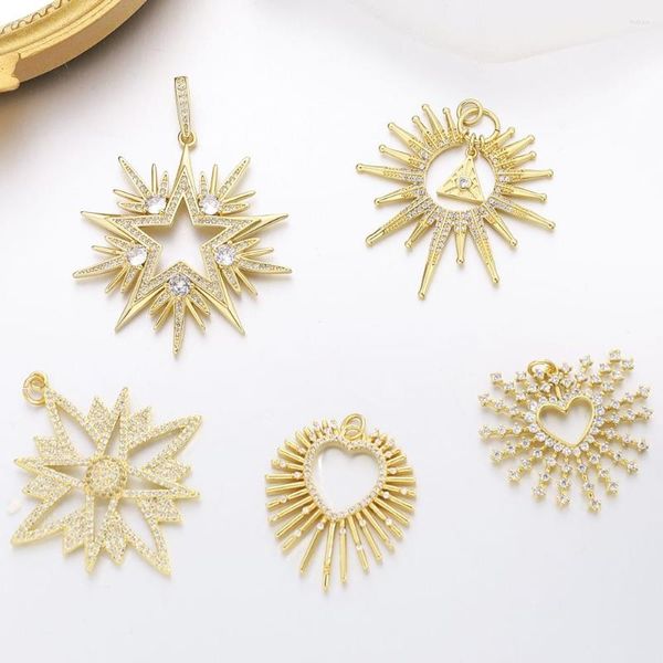 Breloques Juya bricolage pendentif de luxe fabrication de bijoux accessoires faits à la main 18K véritable plaqué or zircon cubique amour coeur étoile fournitures