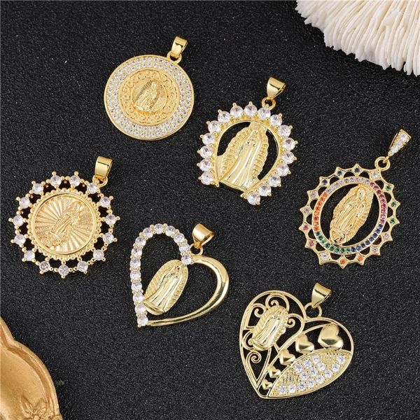 Charms Juya Exquise Virgin Mary Pendants Pendants Micropave Colored Zirconia Pendant Faire pour les colliers Accessoires en gros