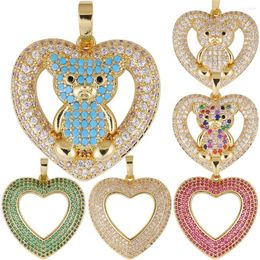 Breloques Juya fait à la main 18 carats plaqué or véritable, zircone cubique, ours Panda, cœur d'amour pour bricolage, pendentif de mode, fabrication de bijoux