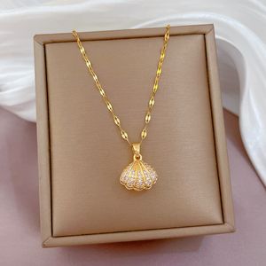 Breloques mode coréenne collier de perles de coquillage pour les femmes en acier inoxydable créatif cuivre Micro incrusté Marine Banquet bijoux de mariage cadeau 230915