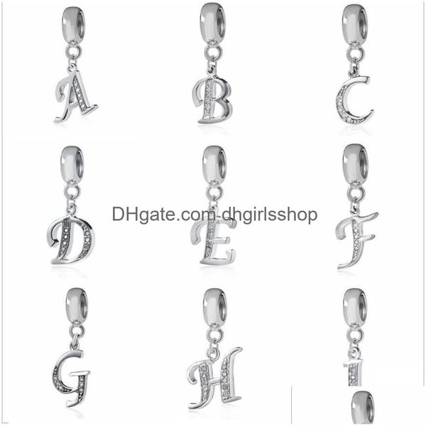 Charms Carta para pulseras europeas Collar Auténtico 925 Sterling Sier Az Colgante Beads Diy Alfabeto Accesorios Fit Making Drop Dhv5H