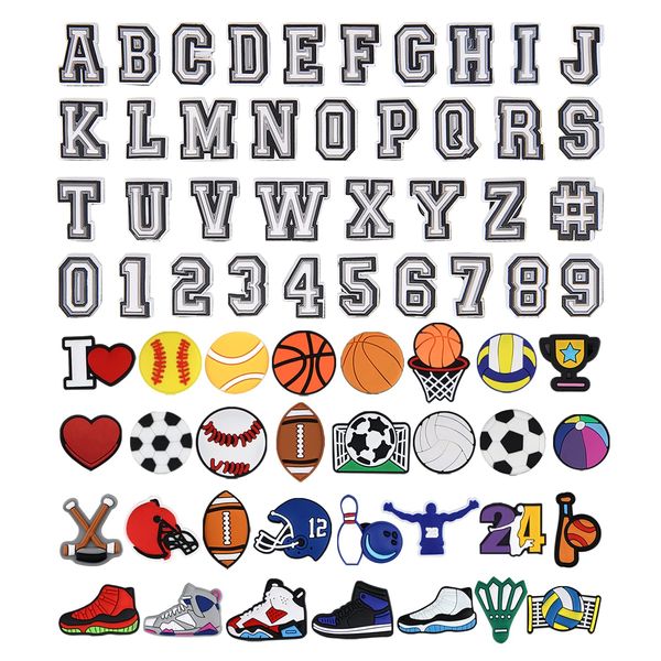 Breloques lettres chiffres et sports pour sabots, décoration de chaussures, basket-ball, baseball, hockey, softball, football, cadeau pour garçons, enfants, adolescents Ottsk