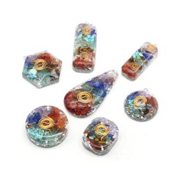 Charms Lucky Gravel 7 Chakra kralen Stone Energie Ronde Waterdrop Haling Crystal Reiki Hanger voor ketting sieraden maken druppel deliv Dhrj2