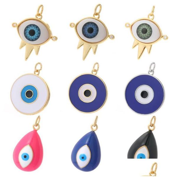 Charmes De Luxe Cuivre Zircon Evil Blue Eye Diy Bijoux Pendentif Connecteur En Gros Designer Turc Makingcharms Drop Delivery Dhjyd