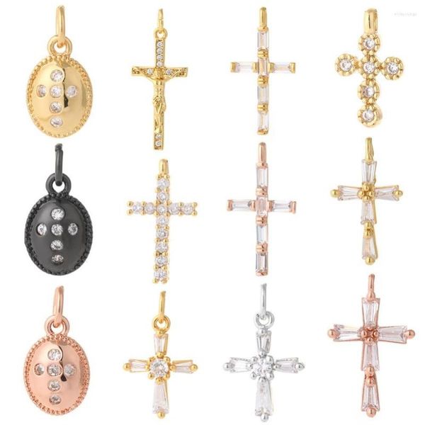 Breloques de luxe en cristal Zircon, croix de jésus pour la fabrication de bijoux, collier, Bracelet en métal, cuivre, couleur or, boucle d'oreille