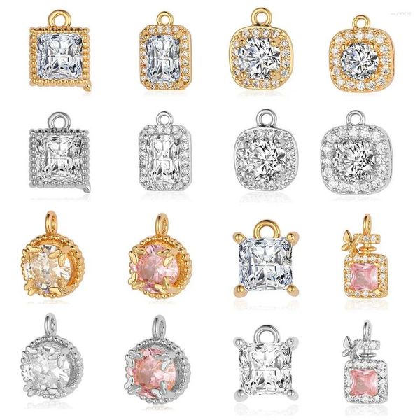 Charms Luxury Gold Cobre and Circon Square Connect Pendants Pendants de alta calidad Joyas de bricolaje Arendillas de collar de pulsera