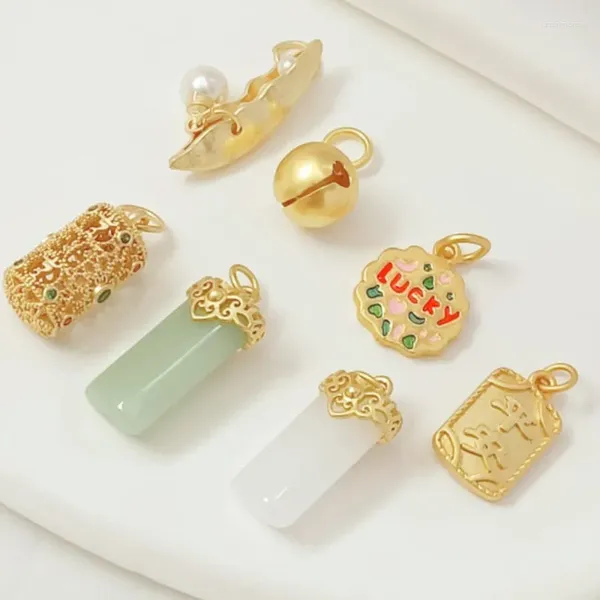 Breloques mates incrustées de perles creuses colorées, cloche, perle, pois, pendentif porte-bonheur, accessoires de bijouterie faits à la main