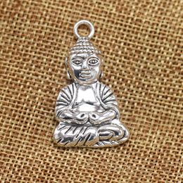 Breloques pendentifs antiques bouddha de méditation, bijoux tibétains Vintage en argent, accessoires de bijoux à bricoler soi-même pour Bracelet et collier 39x23mm